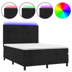 Vidaxl Box spring postelja z vzmetnico LED črna 140x190 cm žamet