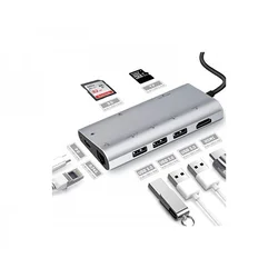FAST ASIA Adapter-konvertor TIP C na 3xUSB3.0+HDMI 4K+2xSDMICRO+RJ45+TIP C