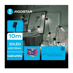 Aigostar - LED solarni  lanac 20xLED/8 funkcija 11,5m IP65 hladna bela