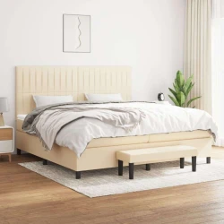 vidaXL vidaXL Box spring postelja z vzmetnico krem 200x200 cm blago, (20894334)