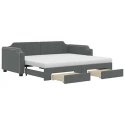 Vidaxl Izvlečna dnevna postelja s predali temno siva 100x200 cm blago
