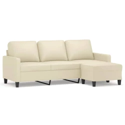 MAISON CHIC kavč - Sofa - Kanape trosed s stolčkom za noge krem 180 cm umetno usnje, (21727836)