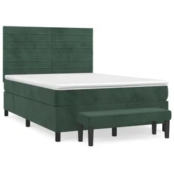 Vidaxl Box spring postelja z vzmetnico temno zelen 140x190 cm žamet