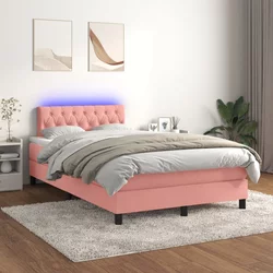 shumee Box spring postelja z vzmetnico LED roza 120x200 cm žamet