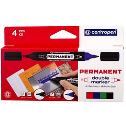 Centropen permanentni marker 1666 - DOUBLE maker, komplet 4 barv