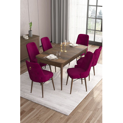 Hanah Home Set Trpezarijski sto i 6 stolica Are, Bordo-braon