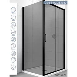 CONCEPT Tuš kabina Atlas, Crno tonirano staklo, Crni ram, 120x70x195cm