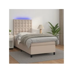 Krevet box spring madrac LED cappuccino 90x190cm umjetna koža