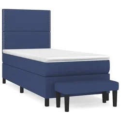 Vidaxl Box spring postelja z vzmetnico moder 90x200 cm blago