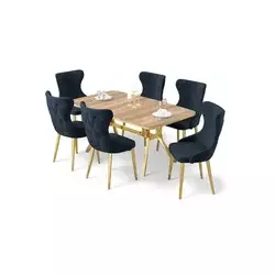 HANAH HOME Rasklopivi trpezarijski sto i stolice (7 delova) Esla Hrast Gold Anthracite