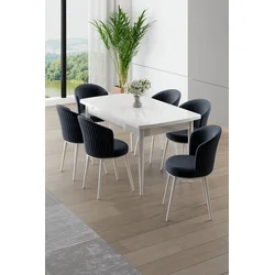 HANAH HOME Rasklopivi trpezarijski sto i stolice (7 delova) Asfel White Anthracite