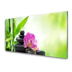 tulup.si Slika na steklu Bamboo listi graphics 140x70 cm 2 obešalnika