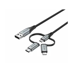USB kabl 3 u 1 (Type-C/Micro/Lightning) 1.5m - Sivi