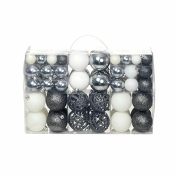 Set božićnih kuglica 100 komada 3/4/6 cm bijeli/sivi
