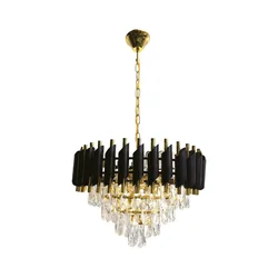 Luster na lancu CRISTAL 7xE14/10W/230V crna/zlatna