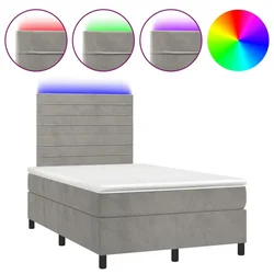 Vidaxl Box spring postelja z vzmetnico LED sv. siva 120x190 cm žamet