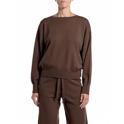 REPLAY Smeđi oversized pleteni džemper s lađa izrezom