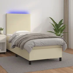 Krevet box spring s madracem LED krem 90x200 cm od umjetne kože