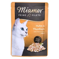 MIAMOR Vlažna hrana za mačke, Fileti u želeu piletina I tuna Feine Filets, 100g
