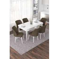 Hanah Home Set Trpezarijski sto i 6 stolica Nef, Braon-beli