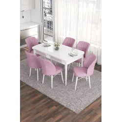 Hanah Home Set Trpezarijski sto i 6 stolica Eva, Roze-beli