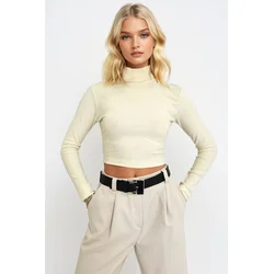 Trend Alaçati Stili Womens Cream Turtleneck Corded Basic Crop Body Blouse