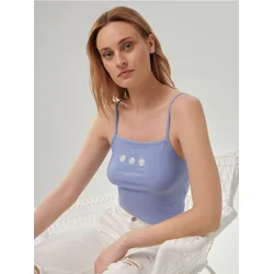 Sinsay - Crop top s vezom - bledoplavo