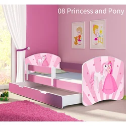Dječji krevet ACMA s motivom, bočna roza + ladica 160x80 cm 08 Princess with Pony