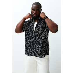 Trendyol Black Regular Fit 100% Viscose Printed Short Sleeve Flowy Summer Plus Size Shirt
