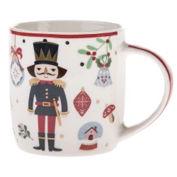 Bela porcelanasta skodelica z božičnim motivom 370 ml – Dakls