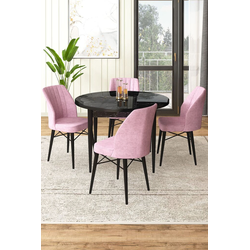 Hanah Home Set Trpezarijski sto i 4 stolice, Crno-roze