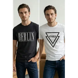 Trendyol muška majica Tmnss26Ts00043, crna-bela
