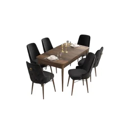 Hanah Home Set Trpezarijski sto i 6 stolica Are, Crno-braon