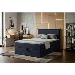 MID.YOU POSTELJA Z VZMETNICO 120 cm x 200 cm , tekstil, leseni material temno modra
