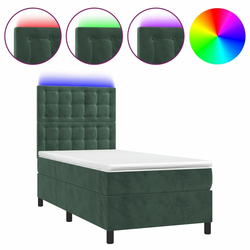 Vidaxl Box spring postelja z vzmetnico LED tem. zelena 90x200 cm žamet