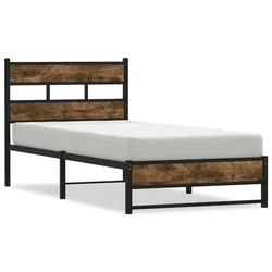 Vidaxl Kovinski posteljni okvir brez vzmetnice dimljen hrast 75x190 cm