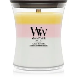 Woodwick Trilogy Floral Blossoms dišeča sveča z lesenim stenjem 275 g