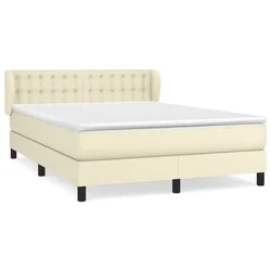 Vidaxl Box spring postelja z vzmetnico krem 140x200 cm umetno usnje