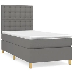 Vidaxl Box spring postelja z vzmetnico temno siva 90x200 cm blago
