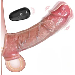 SuperLove Super Realistic Vibrating Penis Liquid Silicone Extender with Remote