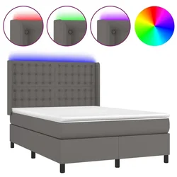 Vidaxl Box spring postelja z vzmetnico LED siva 140x200cm umetno usnje