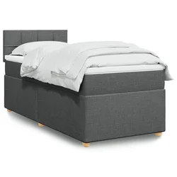 Vidaxl Box spring postelja z vzmetnico temno siva 90x200 cm blago