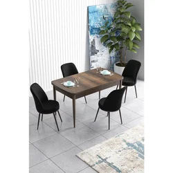 Hanah Home trpezarijski set Han, sto na razvlačenje i 4 stolice, ploča u dekoru drveta Baroque, crna tkanina Jerry