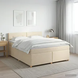 vidaXL Postelja boxspring z vzmetnico Krem 140 x 200 cm Blago