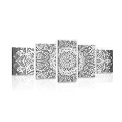 5-delna slika Mandala harmonije v črnobeli izvedbi - 100x50