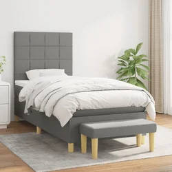 Vidaxl Box spring postelja z vzmetnico temno siva 90x190 cm blago