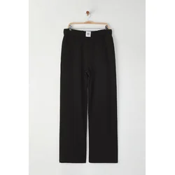 Trendyol Curve Black Wide Leg High Waist Label Detailed Knit Plus Size Sweatpants
