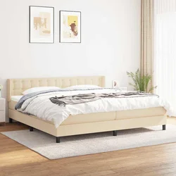 Box spring postelja z vzmetnico krem 200x200 cm blago