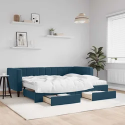 Greatstore Izvlečna dnevna postelja s predali modra 80x200 cm žamet