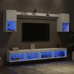 6-dijelni zidni TV elementi s LED svjetlima bijeli drveni